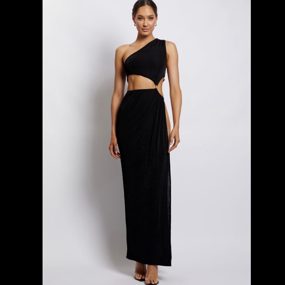 MESHKI Black Ruched Side Cutout Maxi Dress